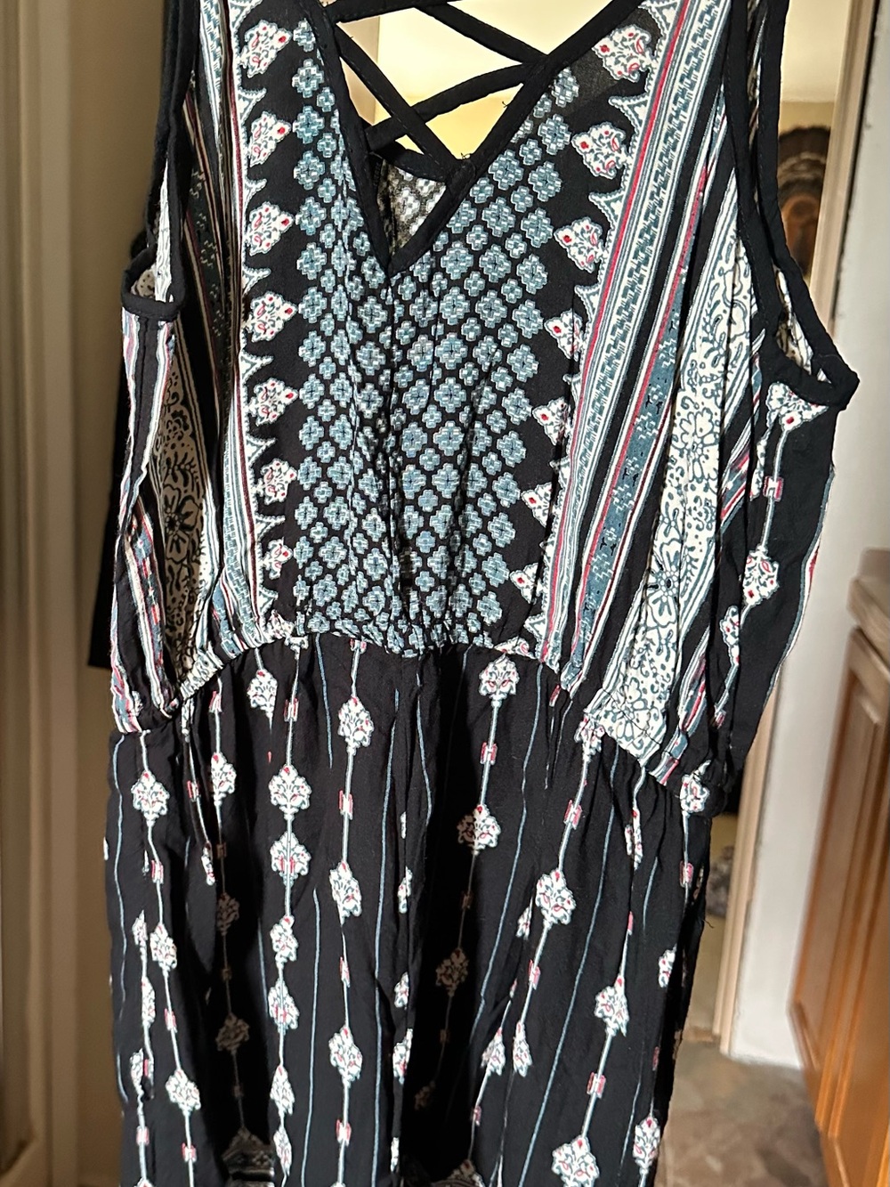 Angie Black Printed Cold-Shoulder Romper